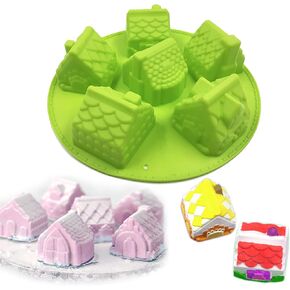 X-Haibei 3D Big Houses Cake Soap Christmas Gift Gingerbread Houses Silicone Mold 4oz per cell, Dia. 2.5inch