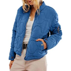 Gacaky Women's Lightweight Cropped Quilted Jacket Winter Warm Zip Long Sleeve Puffer Jacket Coat with Pockets
