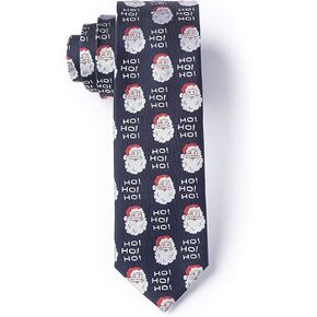 Men's Hipster Navy Blue Christmas Ho Ho Happy Santa Skinny Narrow Tie Necktie in Kuwait