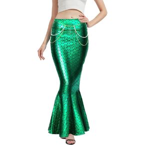 Halloween Mermaid Costume for Woman 2024 - Long Mermaid Skirt with Waist Chain for Women Girls,Plus Size Outfit for Cosplay