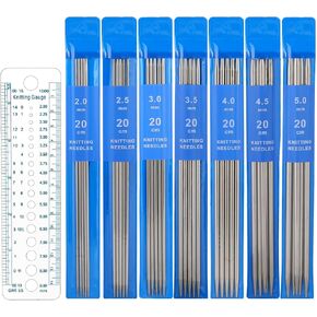 36 Pcs Double Pointed Knitting Needle Sets, 2 mm/2.5 mm/3 mm/3.5 mm/4 mm/4.5 mm/5 mm Stainless Steel Metal Knitting Needles with Double Ended, 7 Sizes Knitting Pins Knitting Needles(20cm.7.9inch Long)