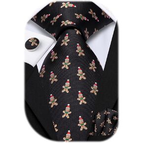 Hi-Tie Christmas Ties for Men Xmas Silk Necktie Pocket Square Cufflinks Set Festival Party Prom