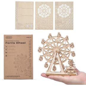 Prextex Ferris Wheel 3D Puzzle Wooden - 115 Precision Pieces Sturdy Wood - No Glue Needed for Assembly - Fun & Educational for Ages 8+ - Ideal for Hobbyists, Collectors, Decor, & Gifts