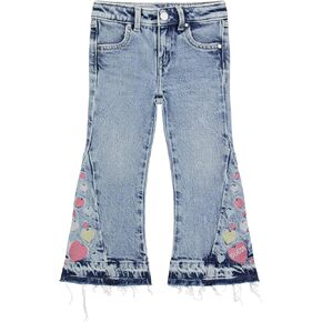 GUESS Girls' Stretch Denim Embroidered Flare Pants