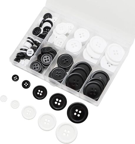 Lilaly 100 pcs Buttons for Crafts Buttons, Button DIY Buttons, Mixed Sewing Buttons, 5 Sizes of White Round Mixed Buttons Suitable for for Crafts, Coats, Shirts, Pants, Shorts and More (White) in Saudi Arabia