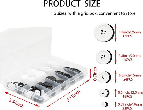 Lilaly 100 pcs Buttons for Crafts Buttons, Button DIY Buttons, Mixed Sewing Buttons, 5 Sizes of White Round Mixed Buttons Suitable for for Crafts, Coats, Shirts, Pants, Shorts and More (White) in Saudi Arabia