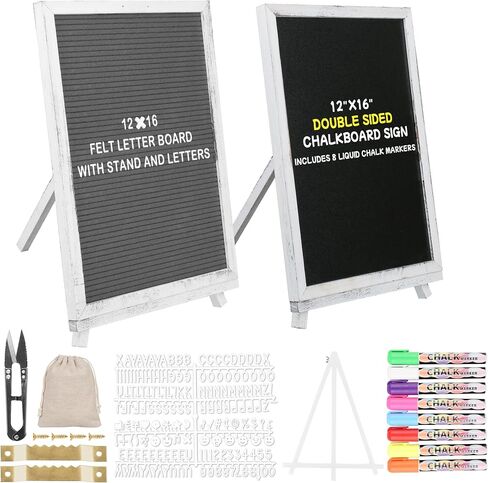 12" x 16" Double Sided Chalk Board with Stand, Felt Letter Board Sign Wooden Frame Chalkboard Easel Food Menu Message Word Announcement Board, Blackboard for Cafe Wedding Party Shop Restaurants in Saudi Arabia