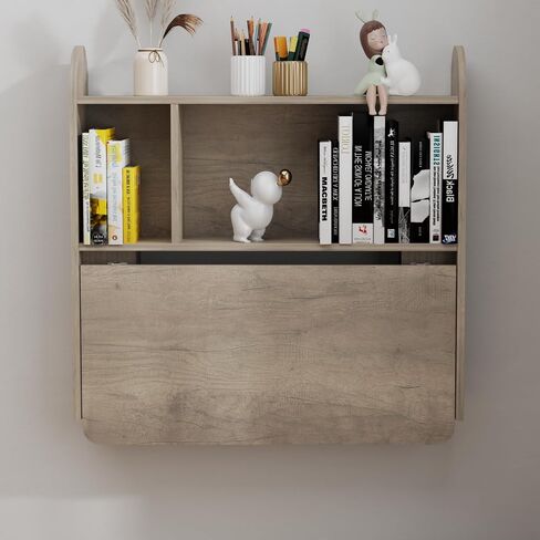 Wall Mounted Drop-Leaf Table, Floating Laptop Desk, Folding Table with Shelves, Multifunctional Computer Workstation with Storage Compartments in Home Office for Space Saving (Walnut) in Saudi Arabia
