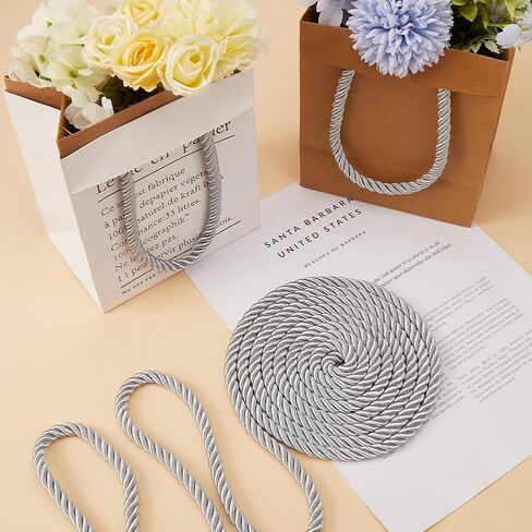 GORGECRAFT 20 Yards Trim Cord 8mm/0.31" Polyester Twist Lip Twine Decorative Braided Rope Thread String Ribbon for Home Decor Curtain Tieback Upholstery Accessories Sewing Crafts Silver in Saudi Arabia