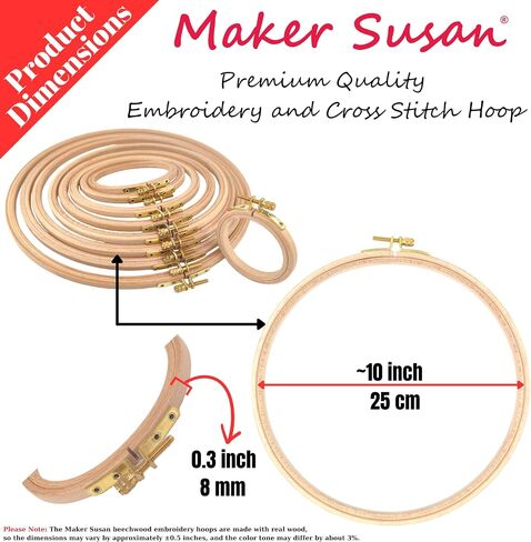 Maker Susan 4" Wood Embroidery Hoop, Round Beechwood Cross Stitch Hoop with Adjustment Brass Screw, Cross Stitch Hoops and Frames, Suitable for Embroidery, Craft Sewing (4 inch) in Kuwait