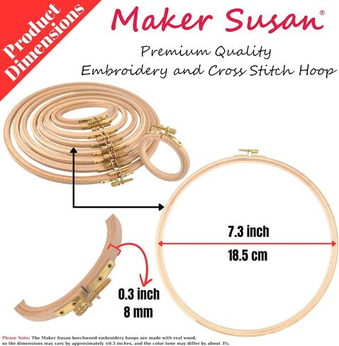 Maker Susan 4" Wood Embroidery Hoop, Round Beechwood Cross Stitch Hoop with Adjustment Brass Screw, Cross Stitch Hoops and Frames, Suitable for Embroidery, Craft Sewing (4 inch) in Kuwait
