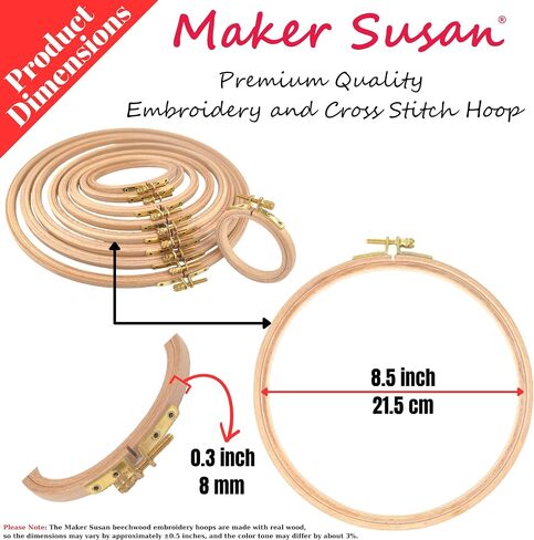 Maker Susan 4" Wood Embroidery Hoop, Round Beechwood Cross Stitch Hoop with Adjustment Brass Screw, Cross Stitch Hoops and Frames, Suitable for Embroidery, Craft Sewing (4 inch) in Kuwait