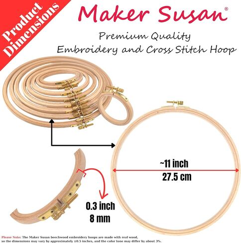Maker Susan 4" Wood Embroidery Hoop, Round Beechwood Cross Stitch Hoop with Adjustment Brass Screw, Cross Stitch Hoops and Frames, Suitable for Embroidery, Craft Sewing (4 inch) in Kuwait