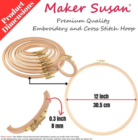 Maker Susan 4" Wood Embroidery Hoop, Round Beechwood Cross Stitch Hoop with Adjustment Brass Screw, Cross Stitch Hoops and Frames, Suitable for Embroidery, Craft Sewing (4 inch) in Kuwait