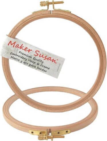 Maker Susan 4" Wood Embroidery Hoop, Round Beechwood Cross Stitch Hoop with Adjustment Brass Screw, Cross Stitch Hoops and Frames, Suitable for Embroidery, Craft Sewing (4 inch) in Kuwait