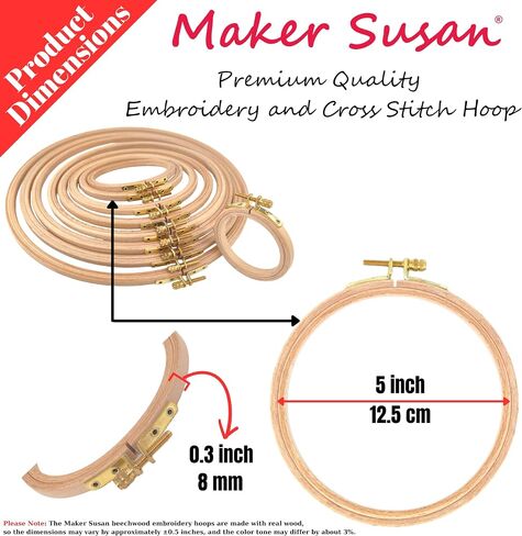 Maker Susan 4" Wood Embroidery Hoop, Round Beechwood Cross Stitch Hoop with Adjustment Brass Screw, Cross Stitch Hoops and Frames, Suitable for Embroidery, Craft Sewing (4 inch) in Kuwait
