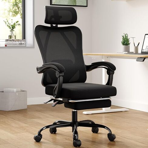 Farini Ergonomic Office Chair with Footrest, Mesh Office Desk Chair with Headrest, High Back Computer Chair with Adjustable Lumbar Support.for Home Office Study Room Bedroom (with footrest, Gray) in Saudi Arabia