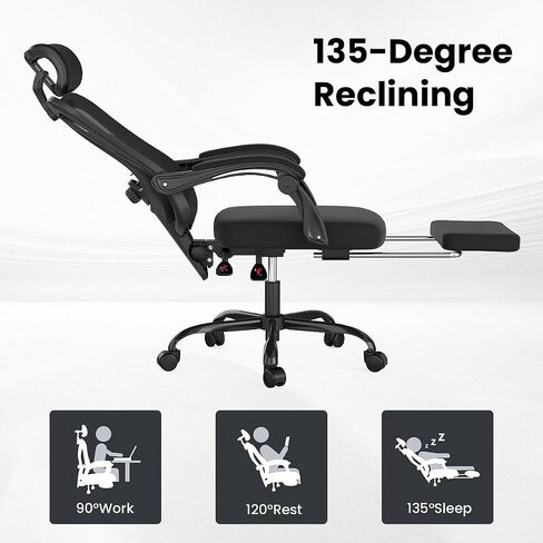 Farini Ergonomic Office Chair with Footrest, Mesh Office Desk Chair with Headrest, High Back Computer Chair with Adjustable Lumbar Support.for Home Office Study Room Bedroom (with footrest, Gray) in Saudi Arabia