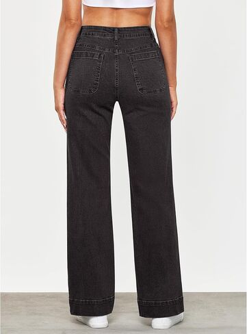 GRAPENT Wide Leg Jeans for Women High Waisted Flare Trendy Stretchy Denim Pants Duo Pockets Trouser Jeans in Kuwait