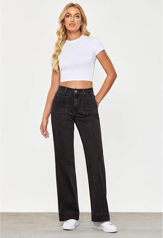 GRAPENT Wide Leg Jeans for Women High Waisted Flare Trendy Stretchy Denim Pants Duo Pockets Trouser Jeans in Kuwait