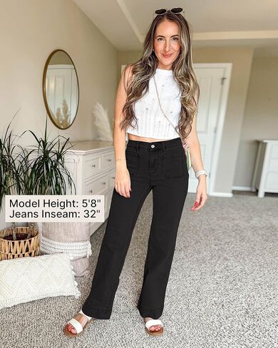 GRAPENT Wide Leg Jeans for Women High Waisted Flare Trendy Stretchy Denim Pants Duo Pockets Trouser Jeans in Kuwait