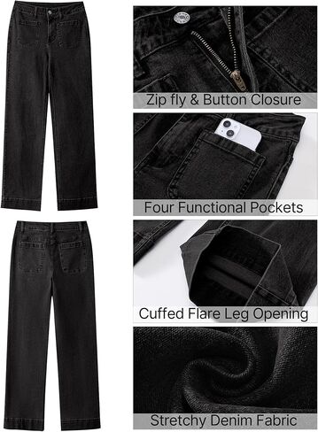GRAPENT Wide Leg Jeans for Women High Waisted Flare Trendy Stretchy Denim Pants Duo Pockets Trouser Jeans in Kuwait