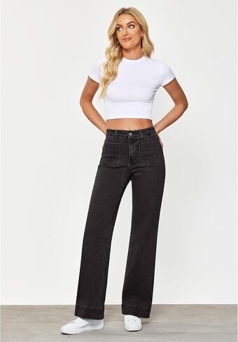 GRAPENT Wide Leg Jeans for Women High Waisted Flare Trendy Stretchy Denim Pants Duo Pockets Trouser Jeans in Kuwait