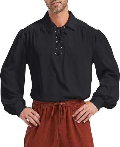 Mens Pirate Ruffle Shirt Renaissance Outfit Medieval Costume Steampunk Vampire Poet Shirts Halloween Tops in Saudi Arabia