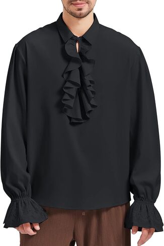 Mens Pirate Ruffle Shirt Renaissance Outfit Medieval Costume Steampunk Vampire Poet Shirts Halloween Tops in Saudi Arabia