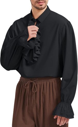 Mens Pirate Ruffle Shirt Renaissance Outfit Medieval Costume Steampunk Vampire Poet Shirts Halloween Tops in Saudi Arabia