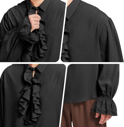 Mens Pirate Ruffle Shirt Renaissance Outfit Medieval Costume Steampunk Vampire Poet Shirts Halloween Tops in Saudi Arabia