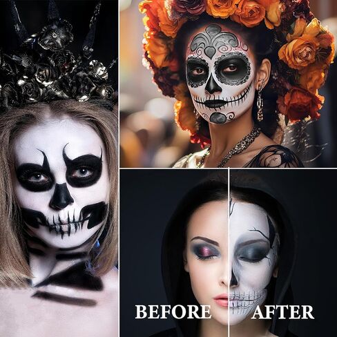 Black White Face Body Paint Set,2 Pcs Professional Halloween Face Painting Kit with Sponge,for Costume Zombie Clown Cosplay Party Festivals Face Paint SFX Halloween Makeup Kit in Kuwait