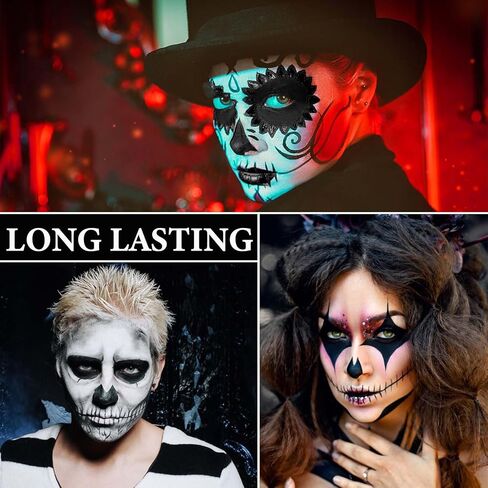 Black White Face Body Paint Set,2 Pcs Professional Halloween Face Painting Kit with Sponge,for Costume Zombie Clown Cosplay Party Festivals Face Paint SFX Halloween Makeup Kit in Kuwait