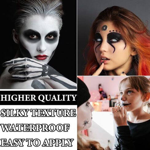 Black White Face Body Paint Set,2 Pcs Professional Halloween Face Painting Kit with Sponge,for Costume Zombie Clown Cosplay Party Festivals Face Paint SFX Halloween Makeup Kit in Kuwait