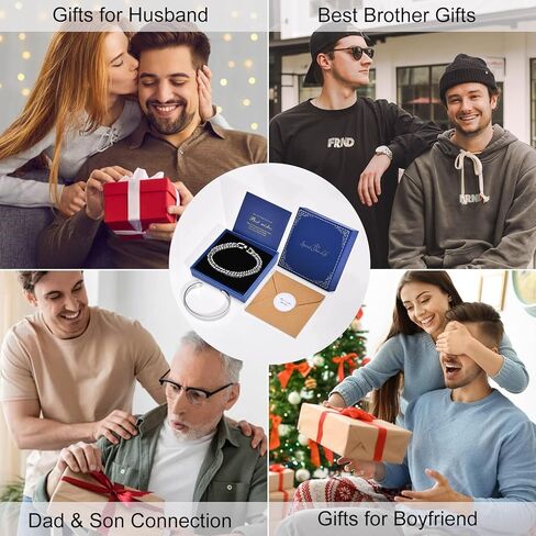 أساور رجالي قطعتين هدايا تخرج له - أساور من الفولاذ المقاوم للصدأ للرجال سلسلة ربط كوبية قابلة للتعديل، هدايا مجوهرات لصديق المعلم والذكرى السنوية لعيد الميلاد 8 مم 7.5/8.5 بوصة in Kuwait