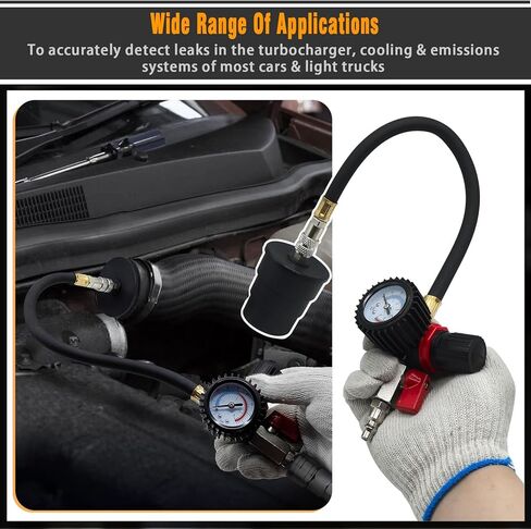 Turbo System Leakage Tester Kit, 12 Pcs Turbocharger Turbo Boost Leak Tester Set with 4 Pairs of Stepped Adapters 1-3/8" to 3-1/2", Turbo Pressure Cooling System Detector for Most Vehicles in Kuwait
