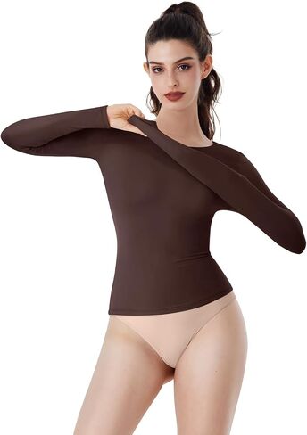 REORIA Long Sleeve Shirts for Women 2024 Fall Fashion Round Neck Basics Y2K Tops Layering Slim Fitted Top in Saudi Arabia