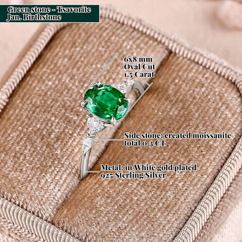 14K 18K Gold Emerald Rings for Women, 1 1/2 CT Oval Cut Birthstone Promise Anniversary Gold Vermeil/925 Sterling Silver Plated Ring, Gift for Wife Mom Girlfriend Her Size 5 to 12 in Saudi Arabia