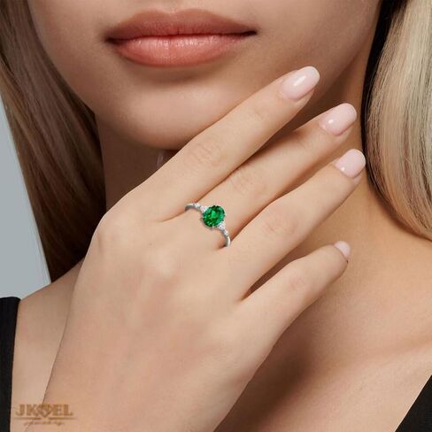 14K 18K Gold Emerald Rings for Women, 1 1/2 CT Oval Cut Birthstone Promise Anniversary Gold Vermeil/925 Sterling Silver Plated Ring, Gift for Wife Mom Girlfriend Her Size 5 to 12 in Saudi Arabia