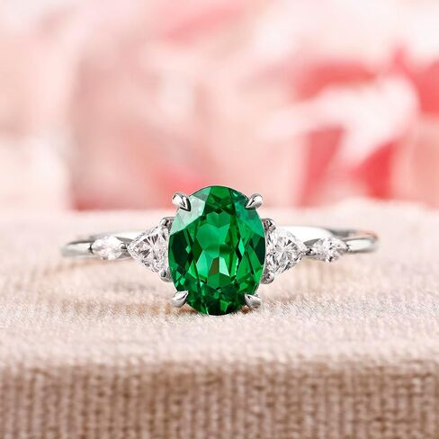14K 18K Gold Emerald Rings for Women, 1 1/2 CT Oval Cut Birthstone Promise Anniversary Gold Vermeil/925 Sterling Silver Plated Ring, Gift for Wife Mom Girlfriend Her Size 5 to 12 in Saudi Arabia