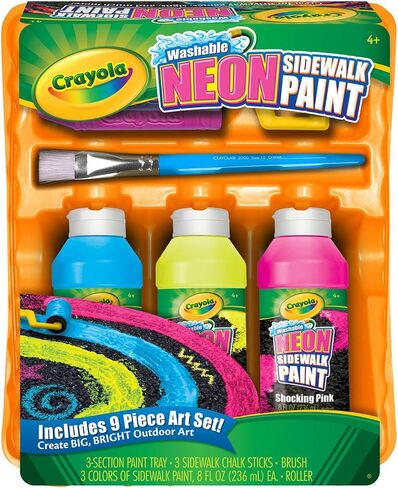 Crayola; Washable Neon Sidewalk Paint; Outdoor Art Tools; 3 Neon Paint Colors, Paint Brush, Roller and 3 Sidewalk Chalk Sticks in Saudi Arabia