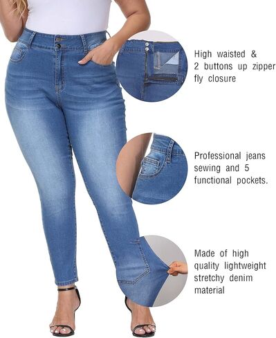 Womens Plus Size Skinny Jeans High Waisted Stretchy Classic Ankle Jean in Kuwait