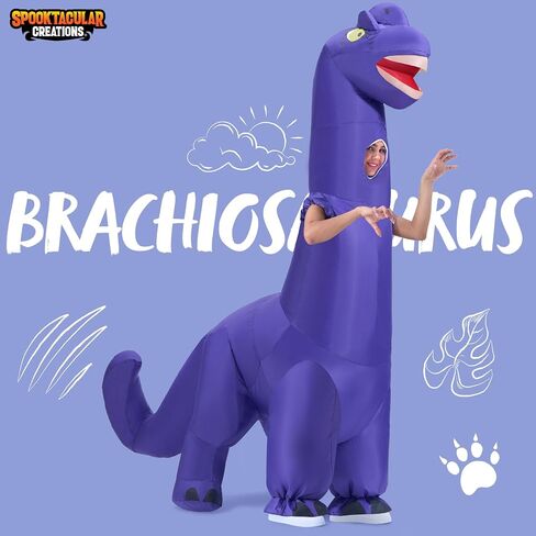 أزياء Spooktacular Creations للبالغين في الهالوين قابلة للنفخ، زي ديناصور براكيوصور قابل للنفخ، بدلة قابلة للنفخ على شكل تي ريكس رابتور أرجواني لكامل الجسم لحفلات الهالوين التنكرية in Saudi Arabia