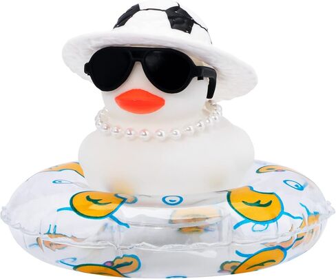 wonuu Pink Cute Car Accessories for Women interior, Rubber Duck, Car Decor Dashboard Decorations Rubber Ducky Pearl Neacklace Car Ducks Rubber Duckies, BG-whiteduck-footballhat-pearl in Saudi Arabia