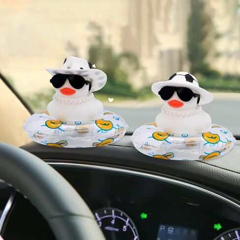 wonuu Pink Cute Car Accessories for Women interior, Rubber Duck, Car Decor Dashboard Decorations Rubber Ducky Pearl Neacklace Car Ducks Rubber Duckies, BG-whiteduck-footballhat-pearl in Saudi Arabia
