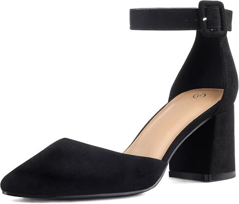 mysoft Women's Pointed Toe Low Chunky Heels Closed Toe Ankle Strap Dress Pump Shoes - Available in Wide Sizes in Saudi Arabia