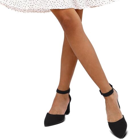 mysoft Women's Pointed Toe Low Chunky Heels Closed Toe Ankle Strap Dress Pump Shoes - Available in Wide Sizes in Saudi Arabia