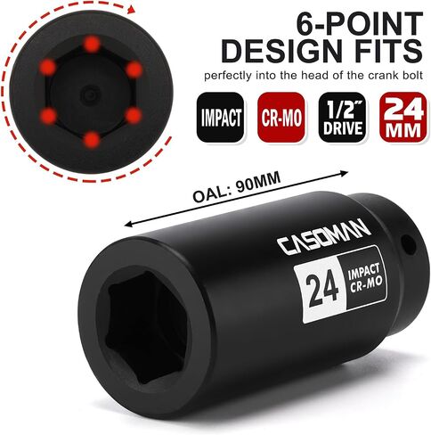 CASOMAN 1/2"Drive 19mm Crank Bolt Socket for Honda, Harmonic Balancer Socket, 3 Times Momentum Power of Standard Impact Sockets, CR-MO in Kuwait