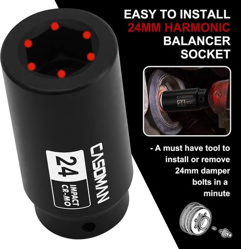 CASOMAN 1/2"Drive 19mm Crank Bolt Socket for Honda, Harmonic Balancer Socket, 3 Times Momentum Power of Standard Impact Sockets, CR-MO in Kuwait