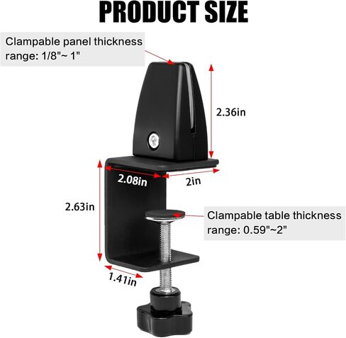 6-Pack Sneeze Guard Clamps for 1/8" to 1" Thick Panels, Adjustable Desk Partition Clips, Desk Privacy Panel Clips for Office and Home Use, Black in Saudi Arabia